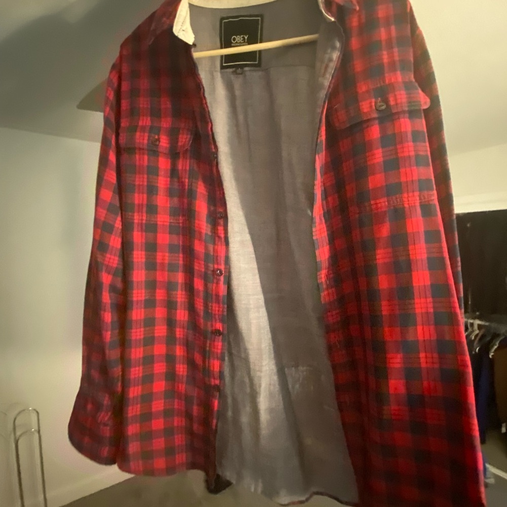 Obey red checkered button down.